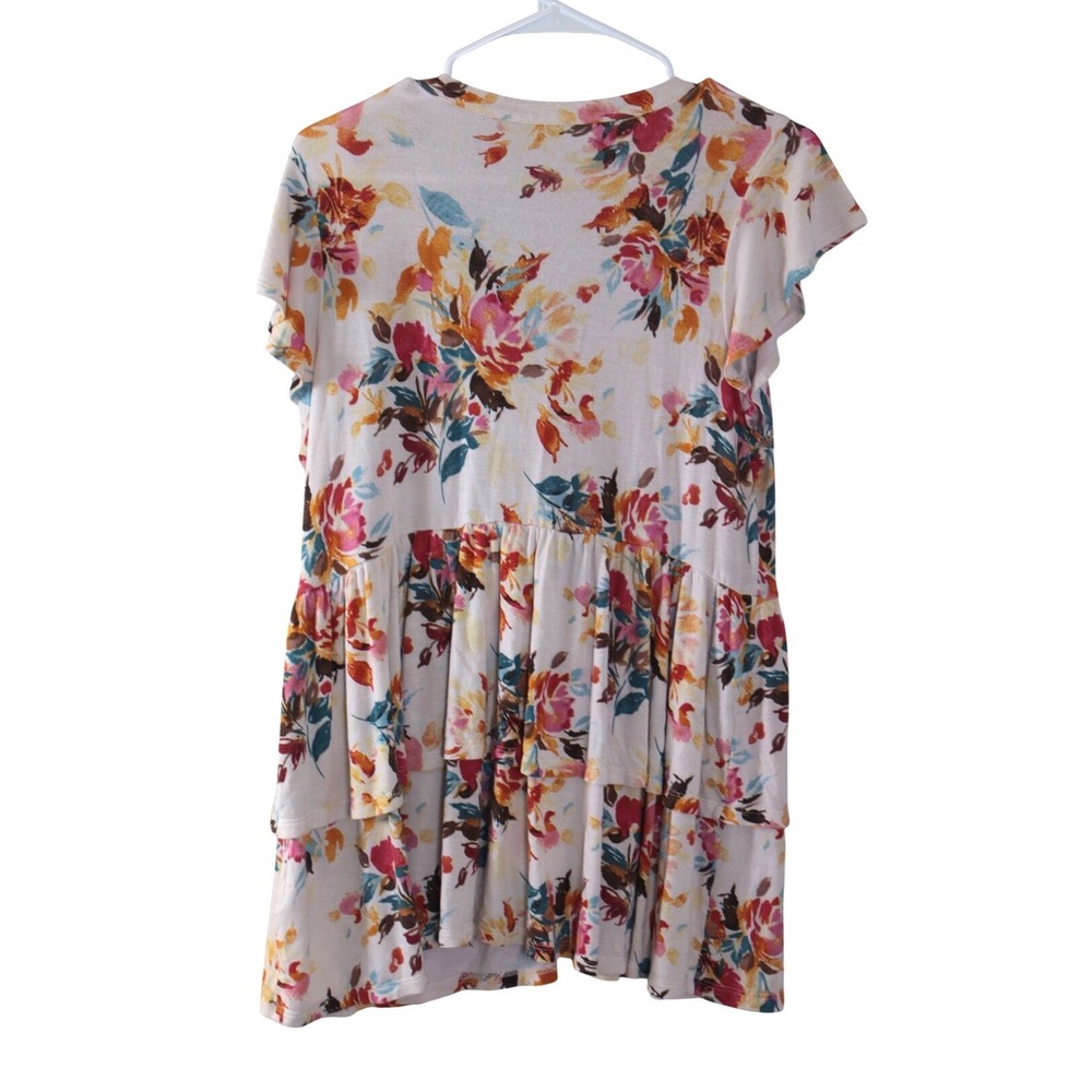 Torrid Super Soft Knit Floral Tiered Babydoll Top Button Front V-Neck Pink 00 - Picture 3 of 9